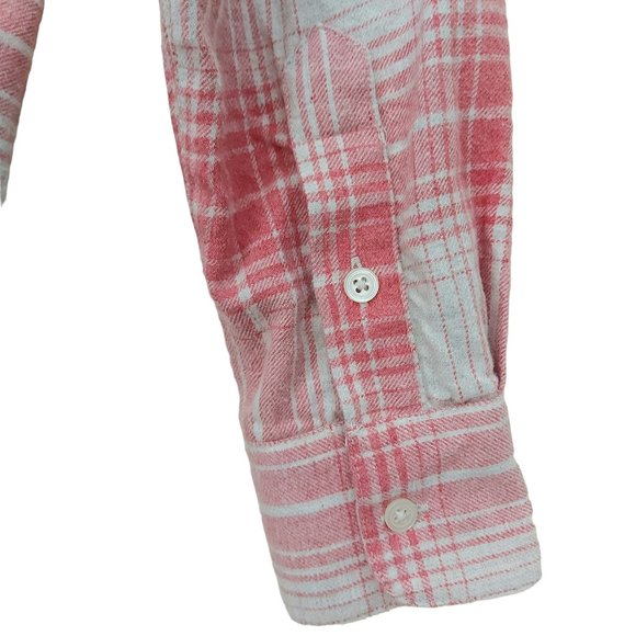 Madewell Flannel Shirt Womens XXS Pink Beige Cozy Plaid Oversized Long Sleeve - Picture 9 of 11